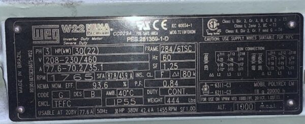 30 HP Sauer Model 81l Medium Pressure Air Compressor - Image 4